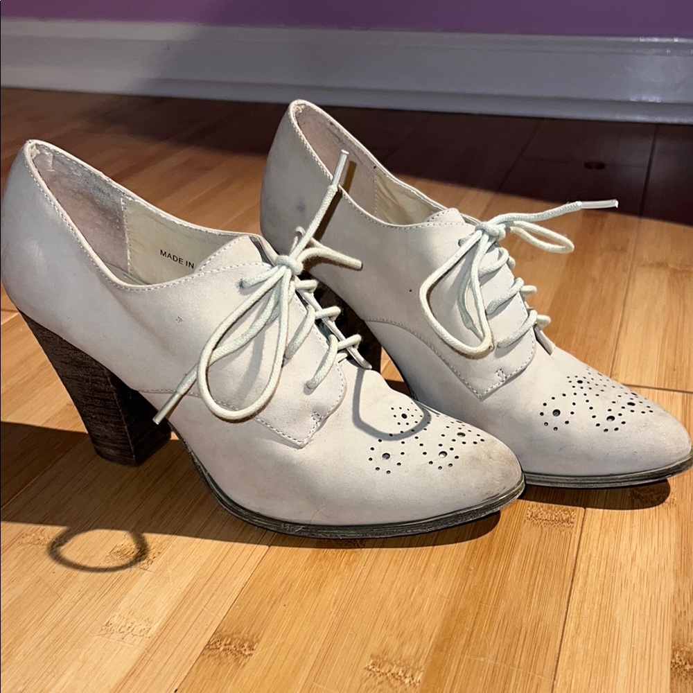 Ecote Cream Oxford Heels with Brogue Detailing